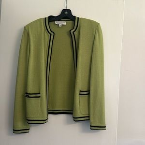 St John knit jacket. Lime and Black with fold accents. Size 8.
